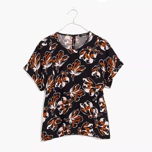 Madewelll Cuffed-Sleeve Shirred Top in Duskbloosom - M